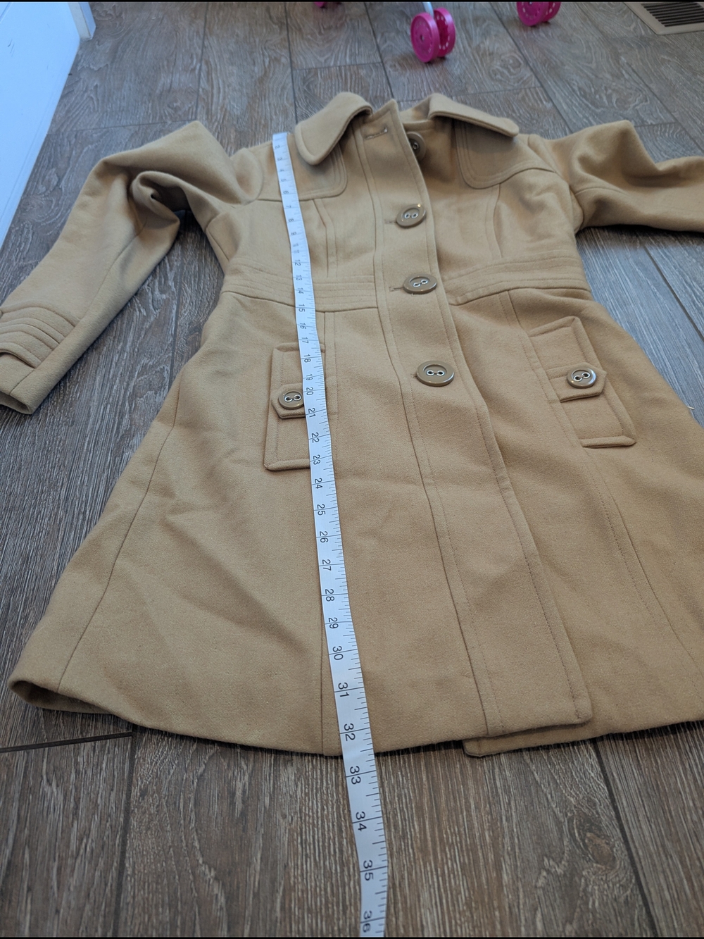 Tulle Anthropologie Wool Blend Camel Pea Coat Size Small Timeless Minimalist - Picture 12 of 12